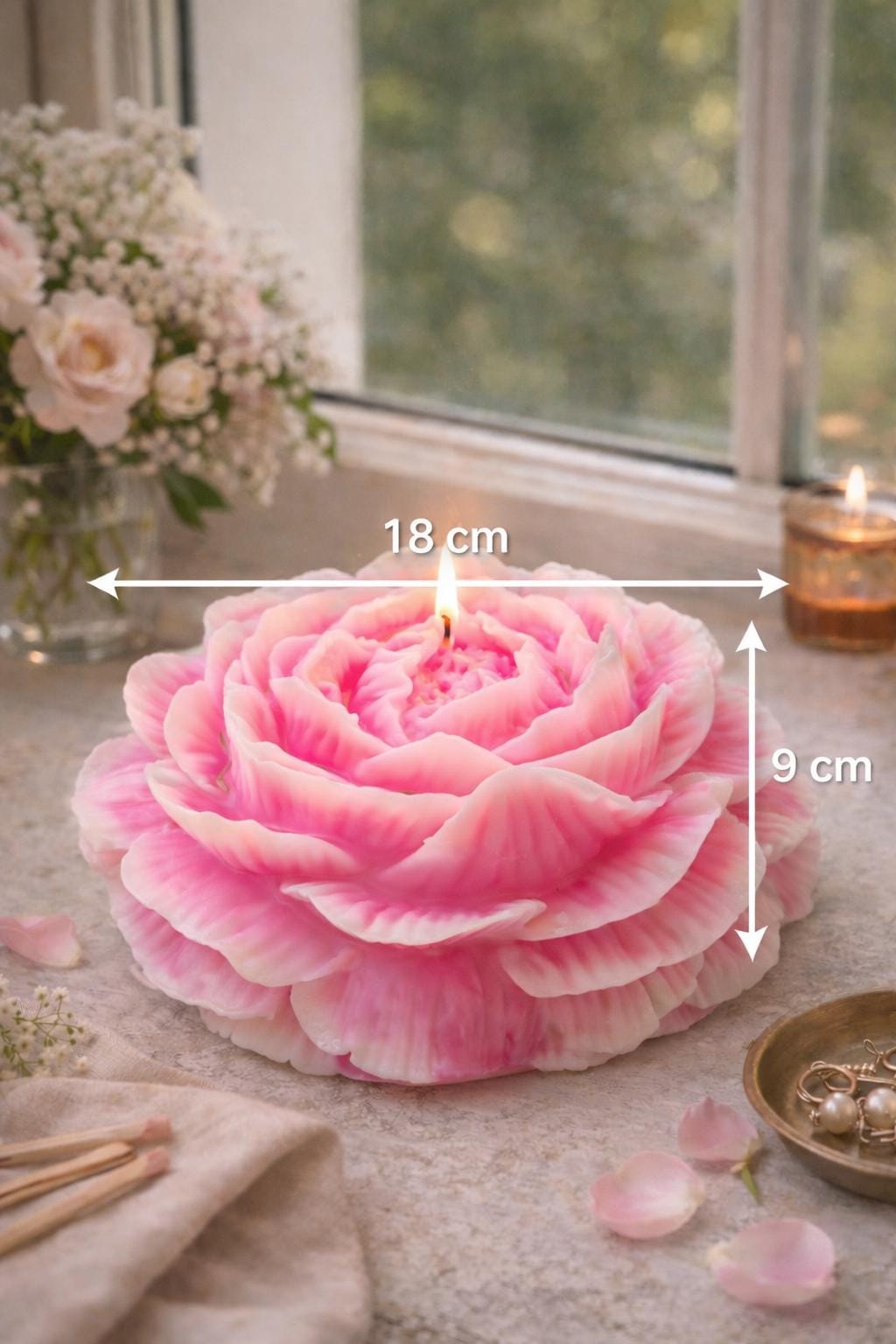 Large Peony Candle | Handmade Floral Centerpiece Gift Box