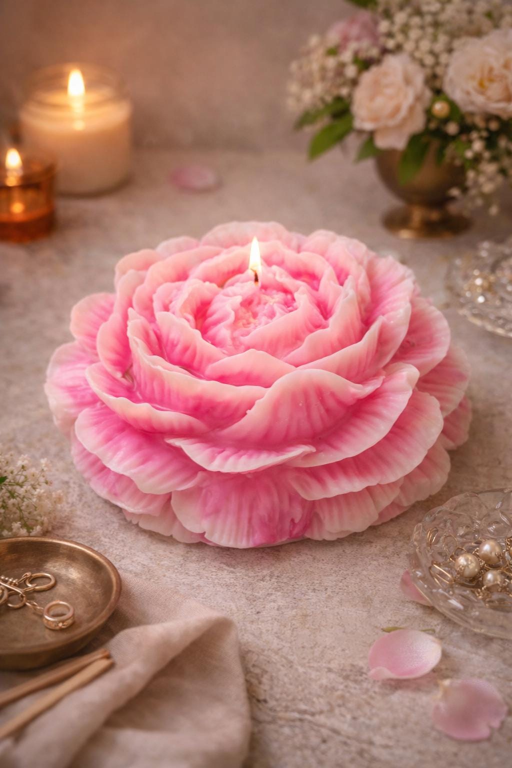 Large Peony Candle | Handmade Floral Centerpiece Gift Box