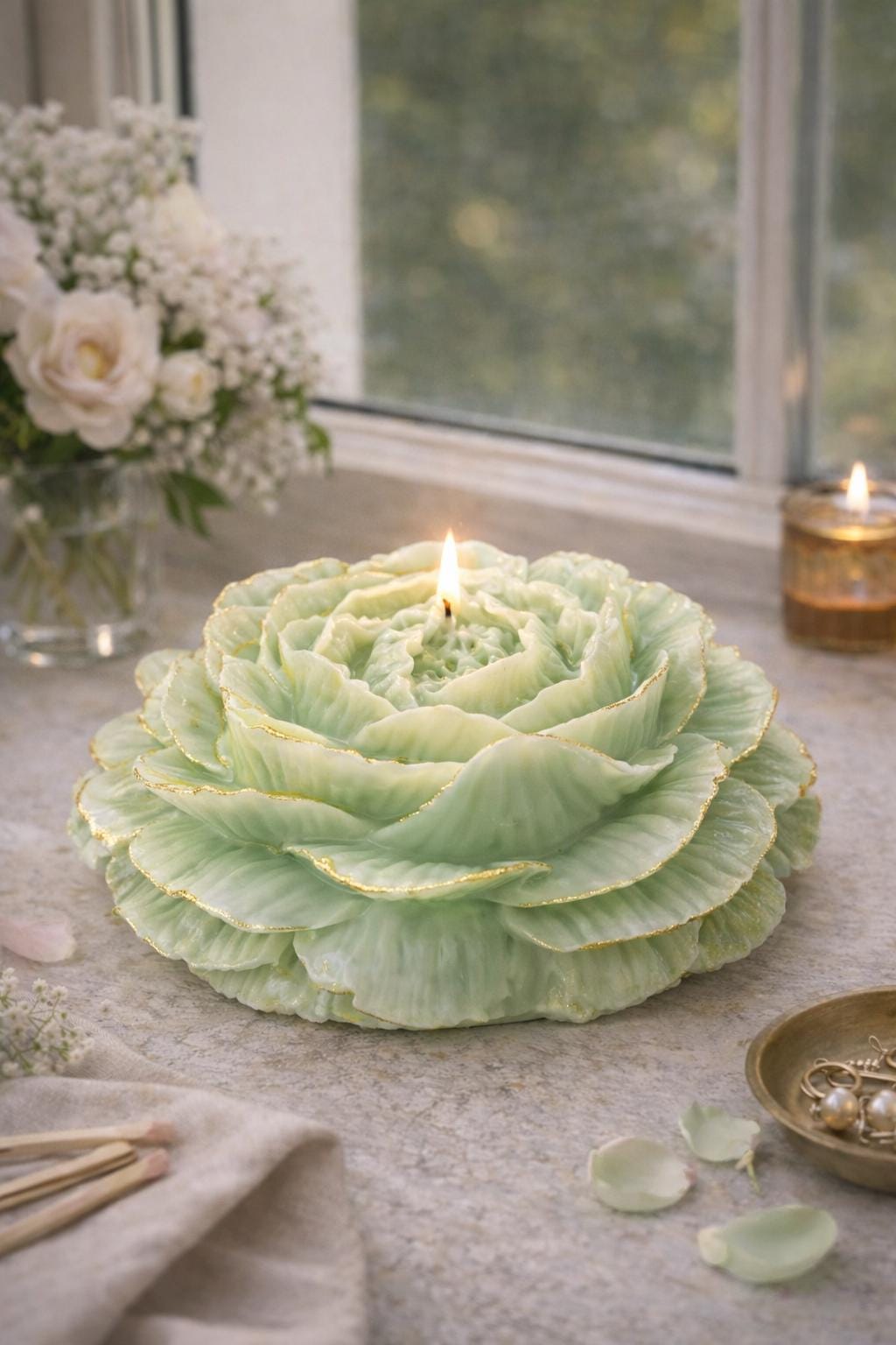 Large Peony Candle | Handmade Floral Centerpiece Gift Box