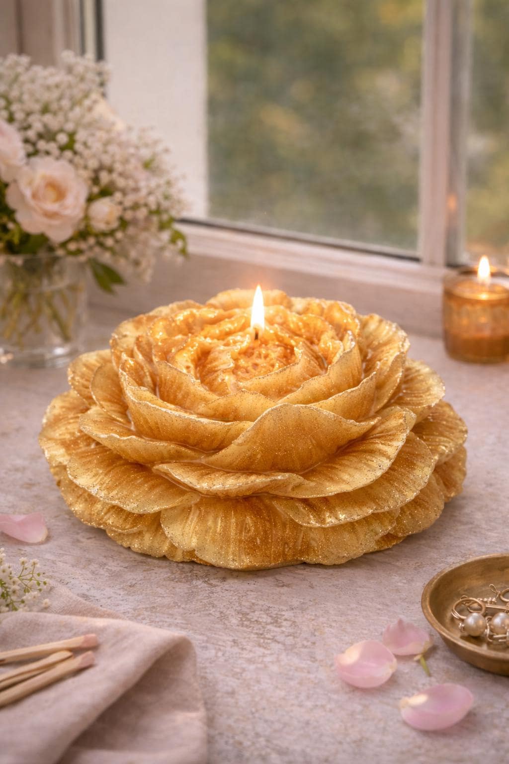 Large Peony Candle | Handmade Floral Centerpiece Gift Box