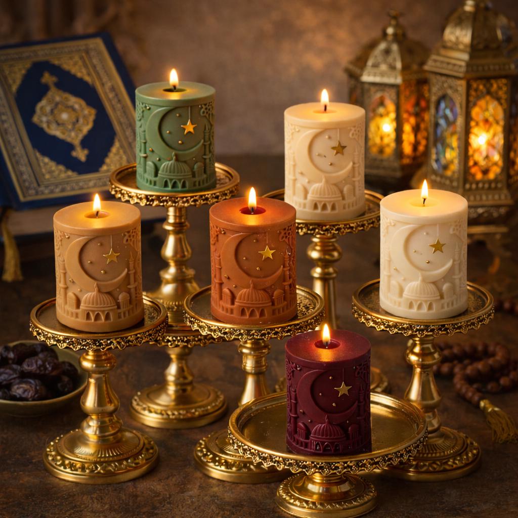 Ramadan Eid Candle Decor Colour : Oud White Musk Scent, Crescent Moon Decor Mosque Gifts