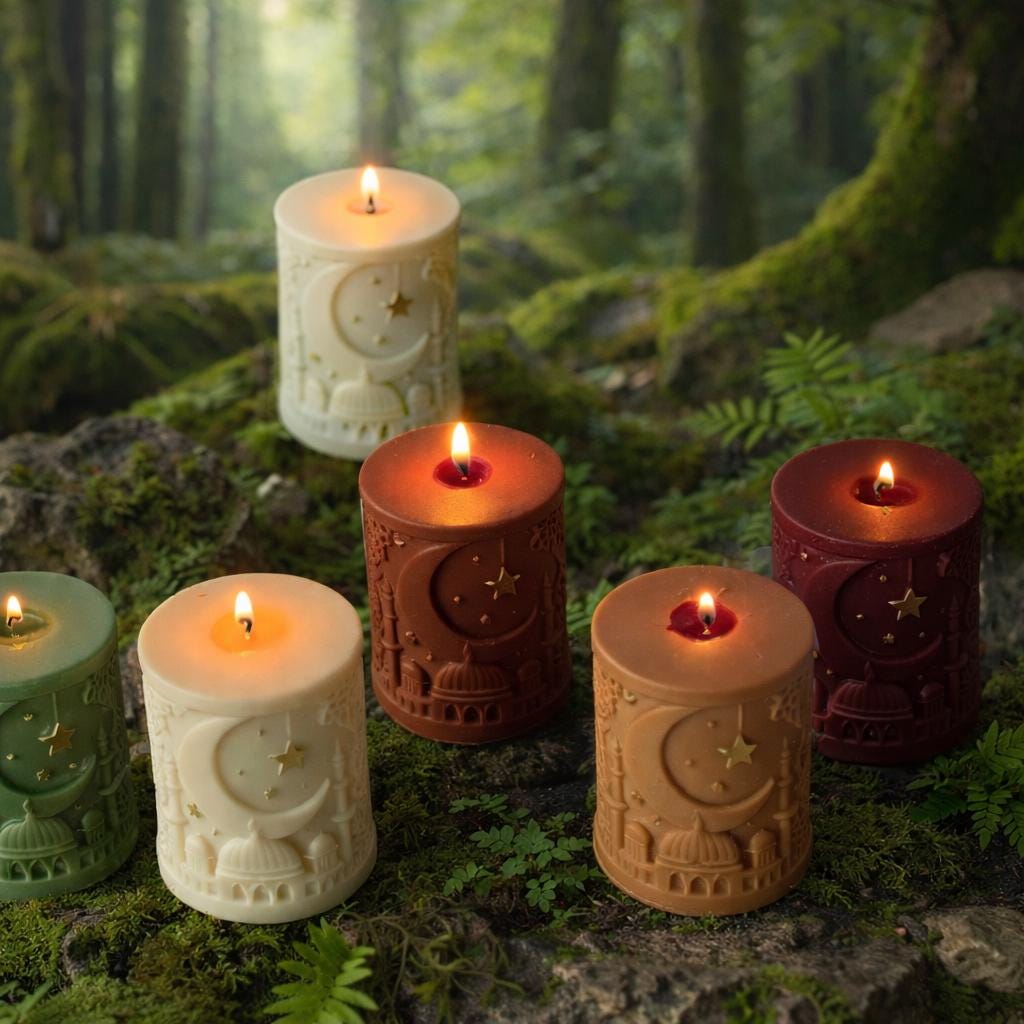 Ramadan Eid Candle Decor Colour : Oud White Musk Scent, Crescent Moon Decor Mosque Gifts
