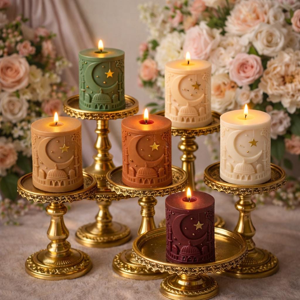 Ramadan Eid Candle Decor Colour : Oud White Musk Scent, Crescent Moon Decor Mosque Gifts