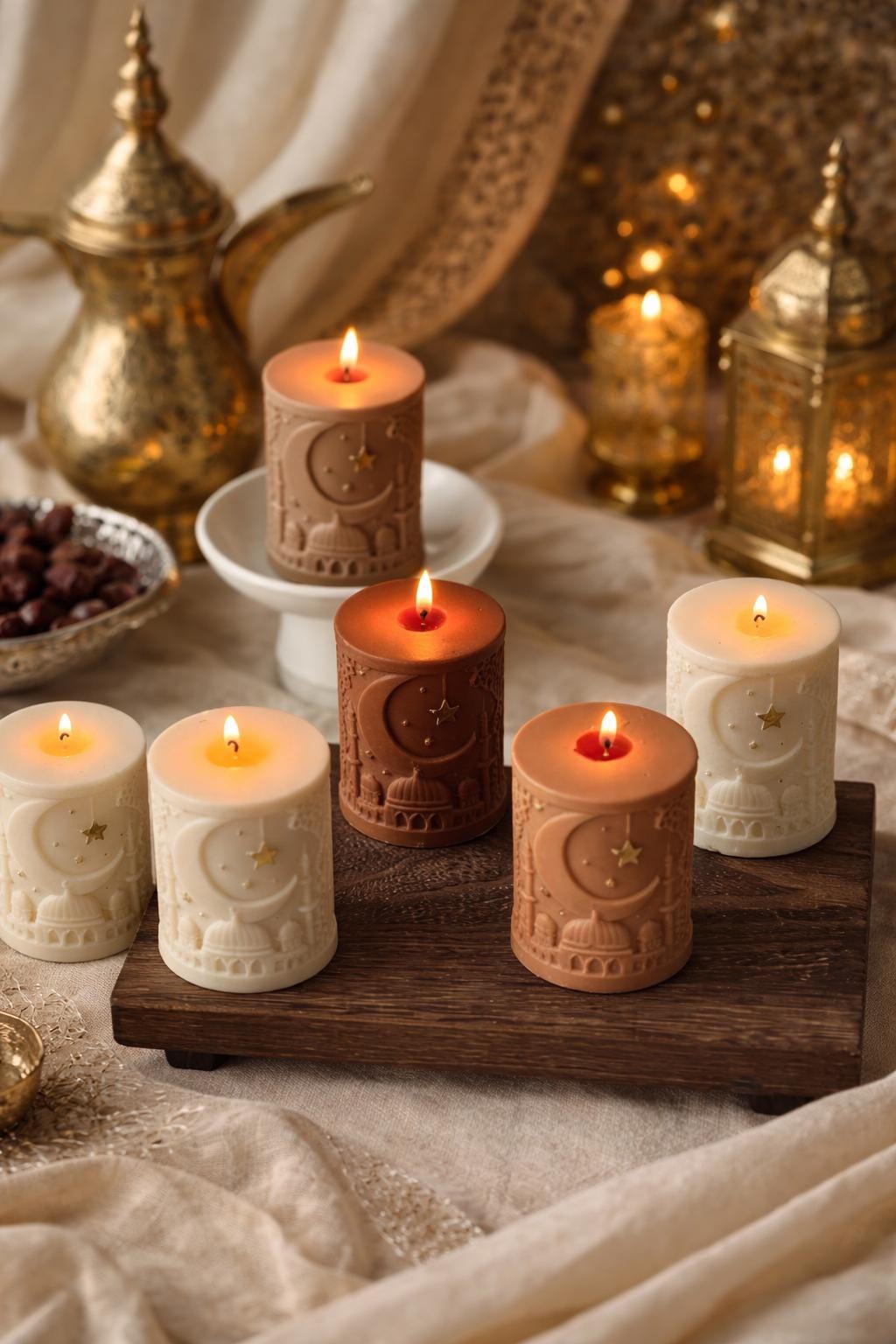 Ramadan Eid Candle Decor Colour : Oud White Musk Scent, Crescent Moon Decor Mosque Gifts