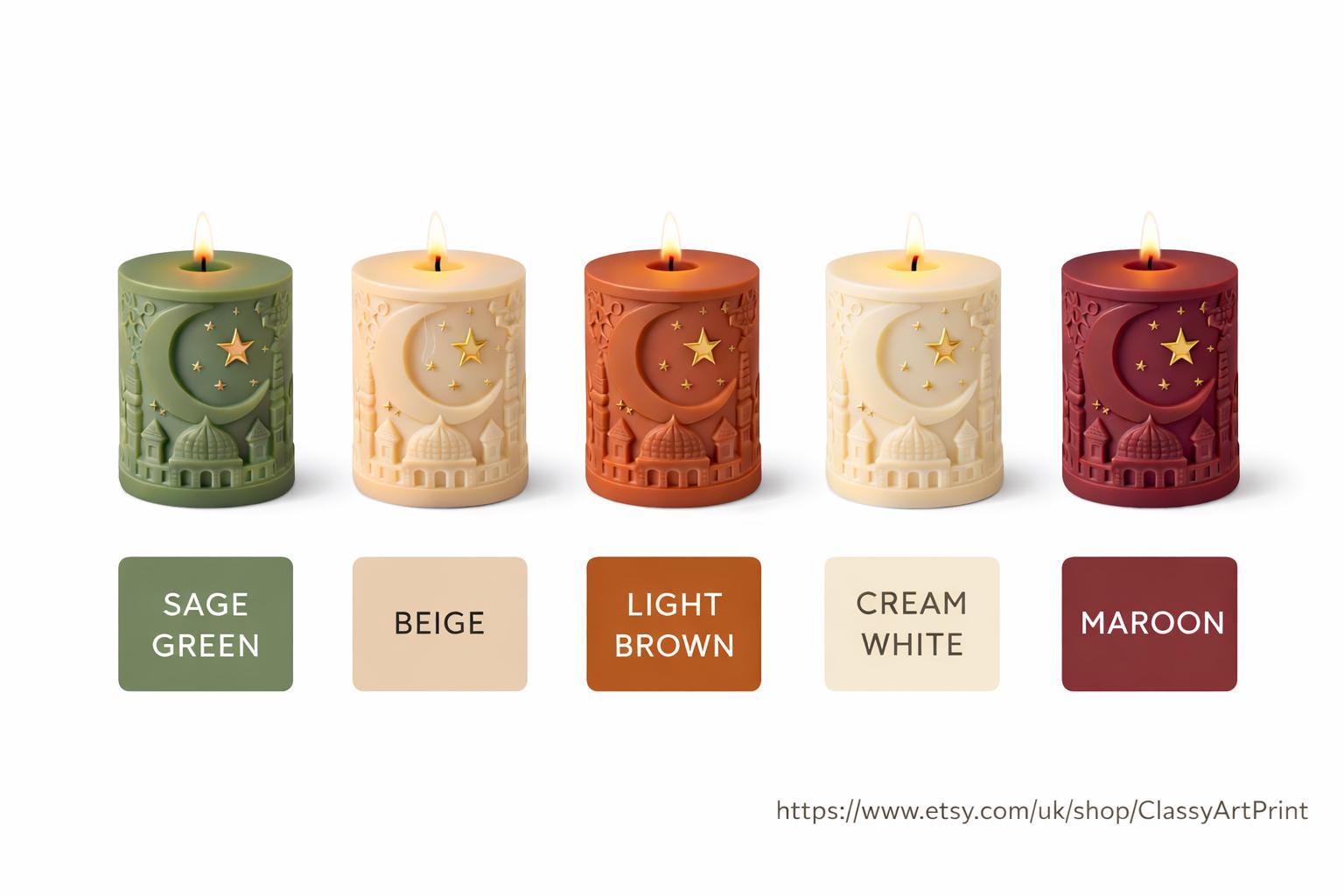 Ramadan Eid Candle Decor Colour : Oud White Musk Scent, Crescent Moon Decor Mosque Gifts