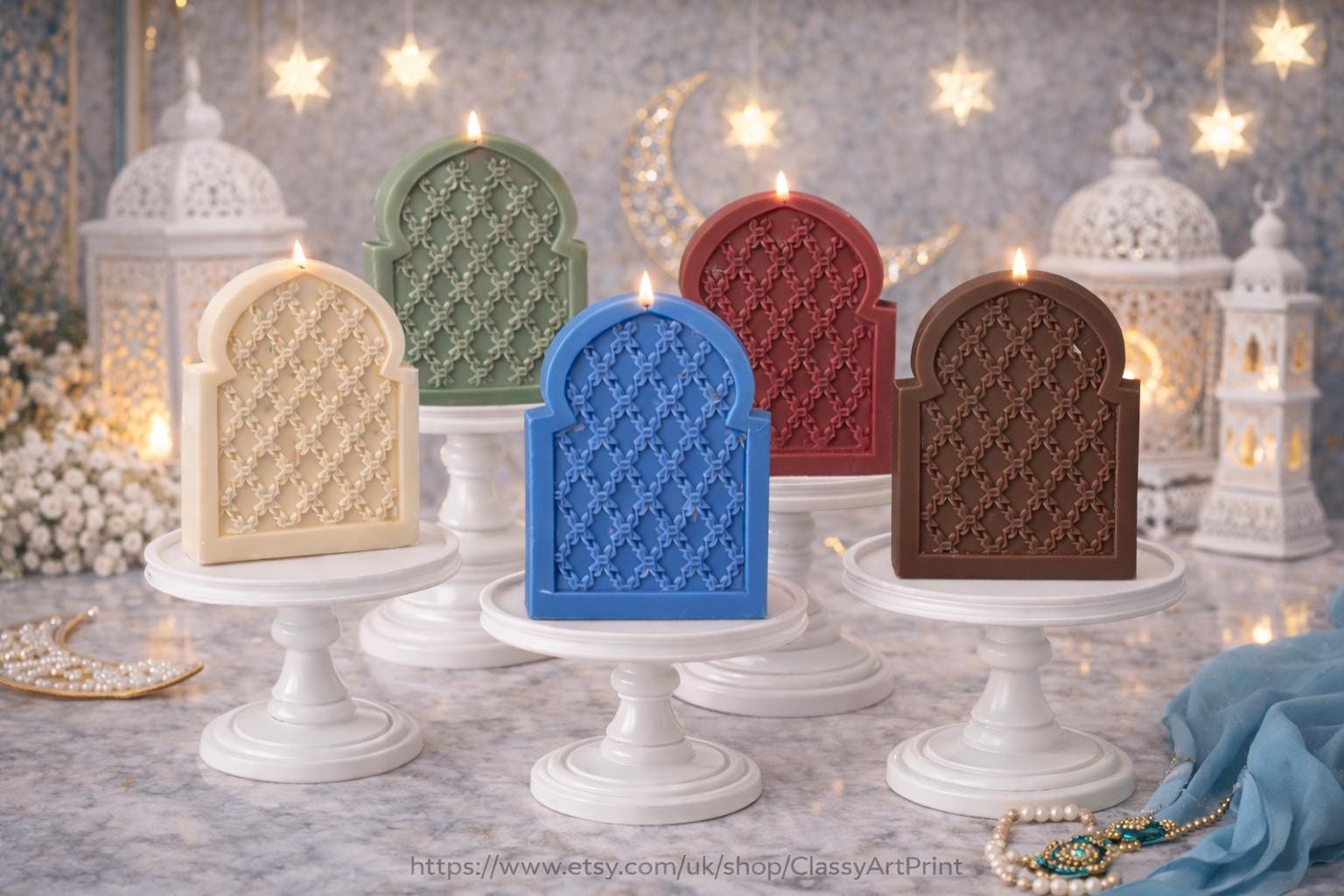 Ramadan Mosque Candle  Oud White Musk Soy Wax Islamic Decor Crescent Moon