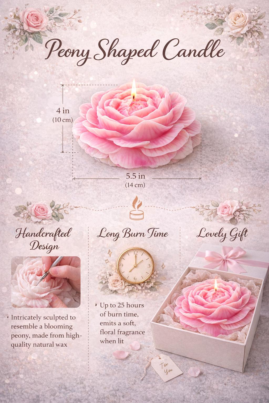 Large Peony Candle xxl Wedding Centerpiece | Luxury Table Decor | Floral Candle | Bridal Shower Decoration