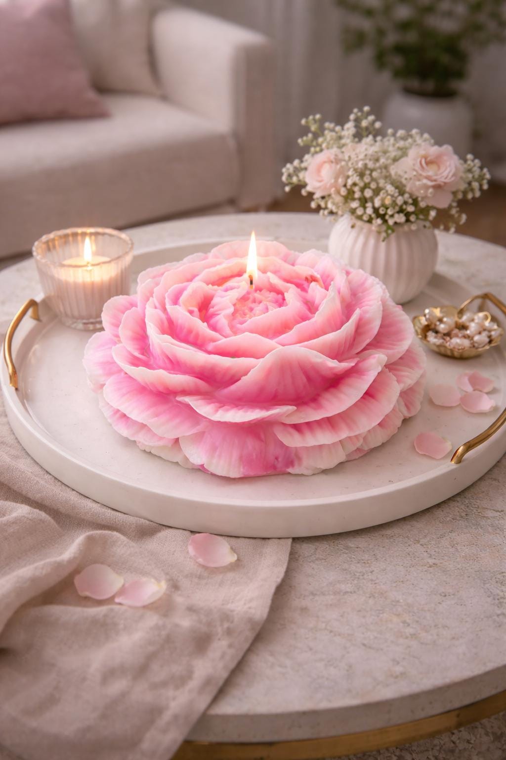 Large Peony Candle | Handmade Floral Centerpiece Gift Box
