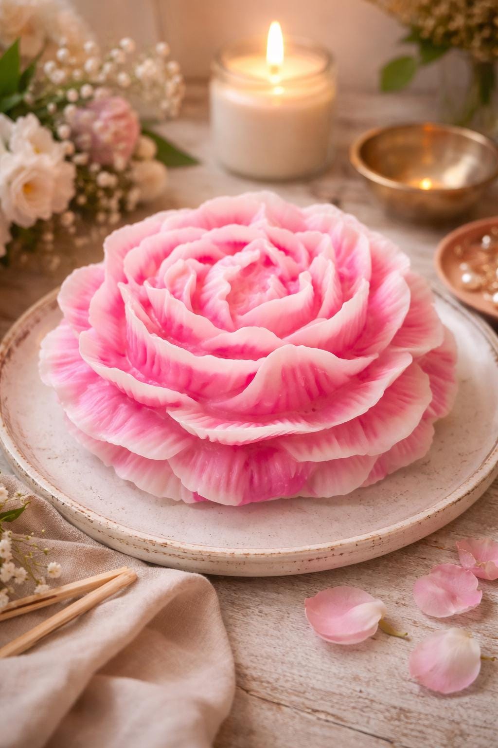 Large Peony Candle | Handmade Floral Centerpiece Gift Box