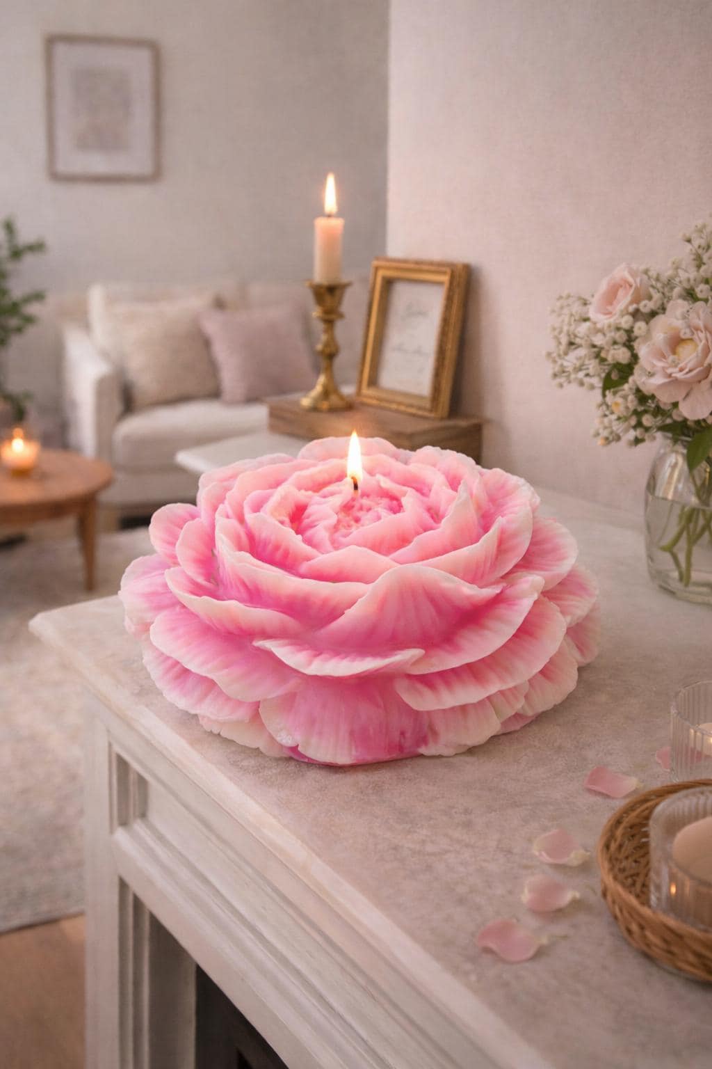 Large Peony Candle | Handmade Floral Centerpiece Gift Box