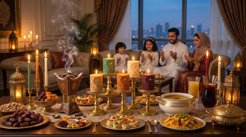 Ramadan Eid Candle Decor Colour : Oud White Musk Scent, Crescent Moon Decor Mosque Gifts