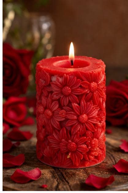 Embossed Floral Pillar Candles  Decorative Flower Wax, Pastel Botanical Home Decor