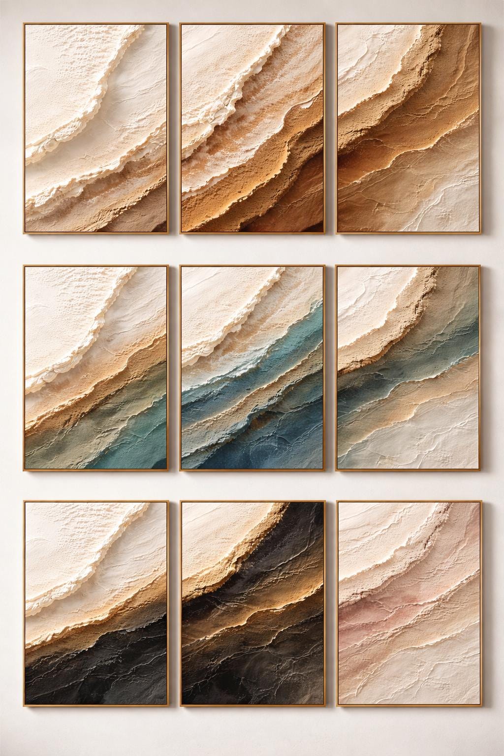 Textured Abstract Triptych Wall Art Set, Coastal Layers Canvas Decor