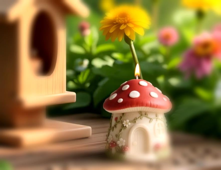 Handmade Mushroom House Candle | Whimsical Fairy Cottage Decor, Whimsical Home Accent