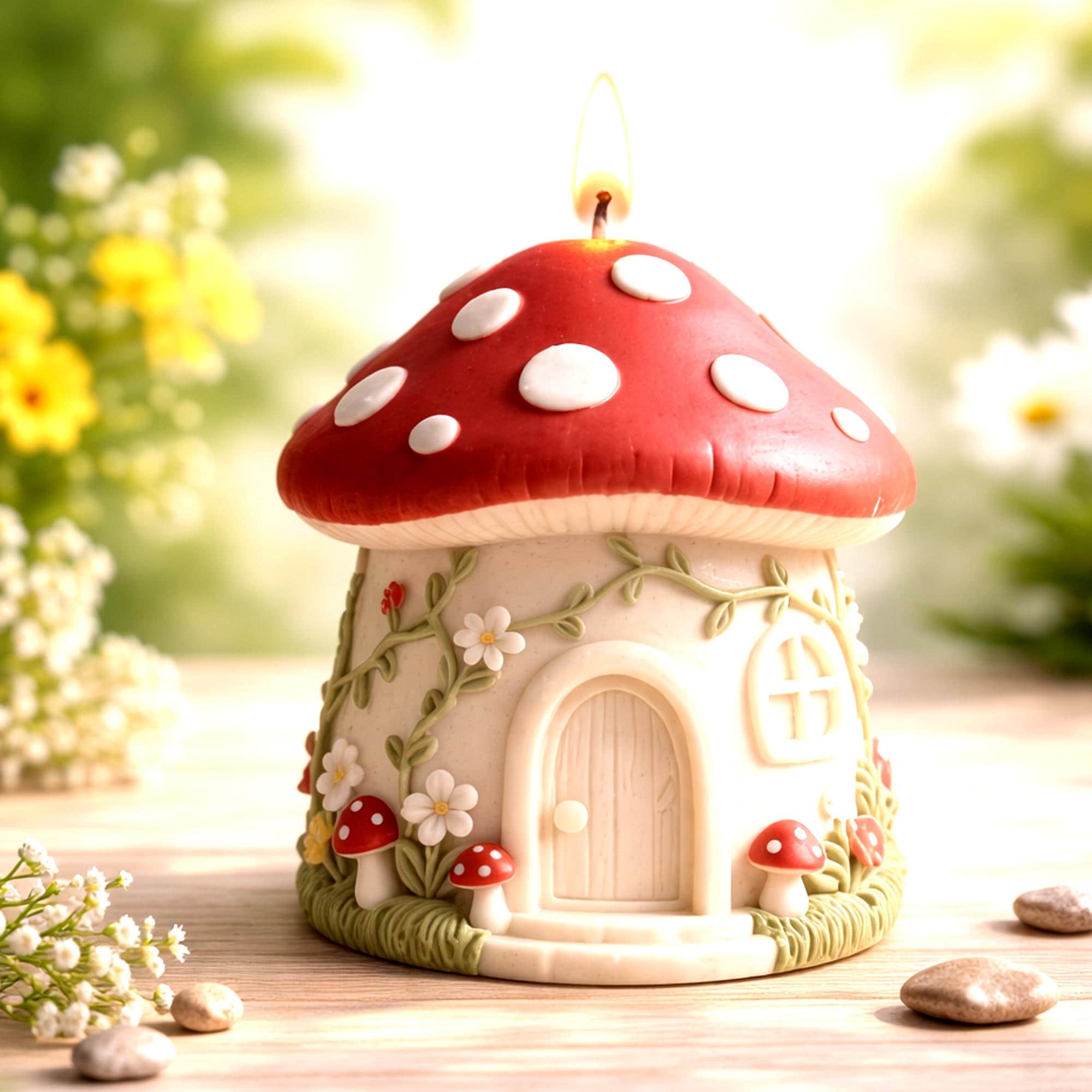 Handmade Mushroom House Candle | Whimsical Fairy Cottage Decor, Whimsical Home Accent