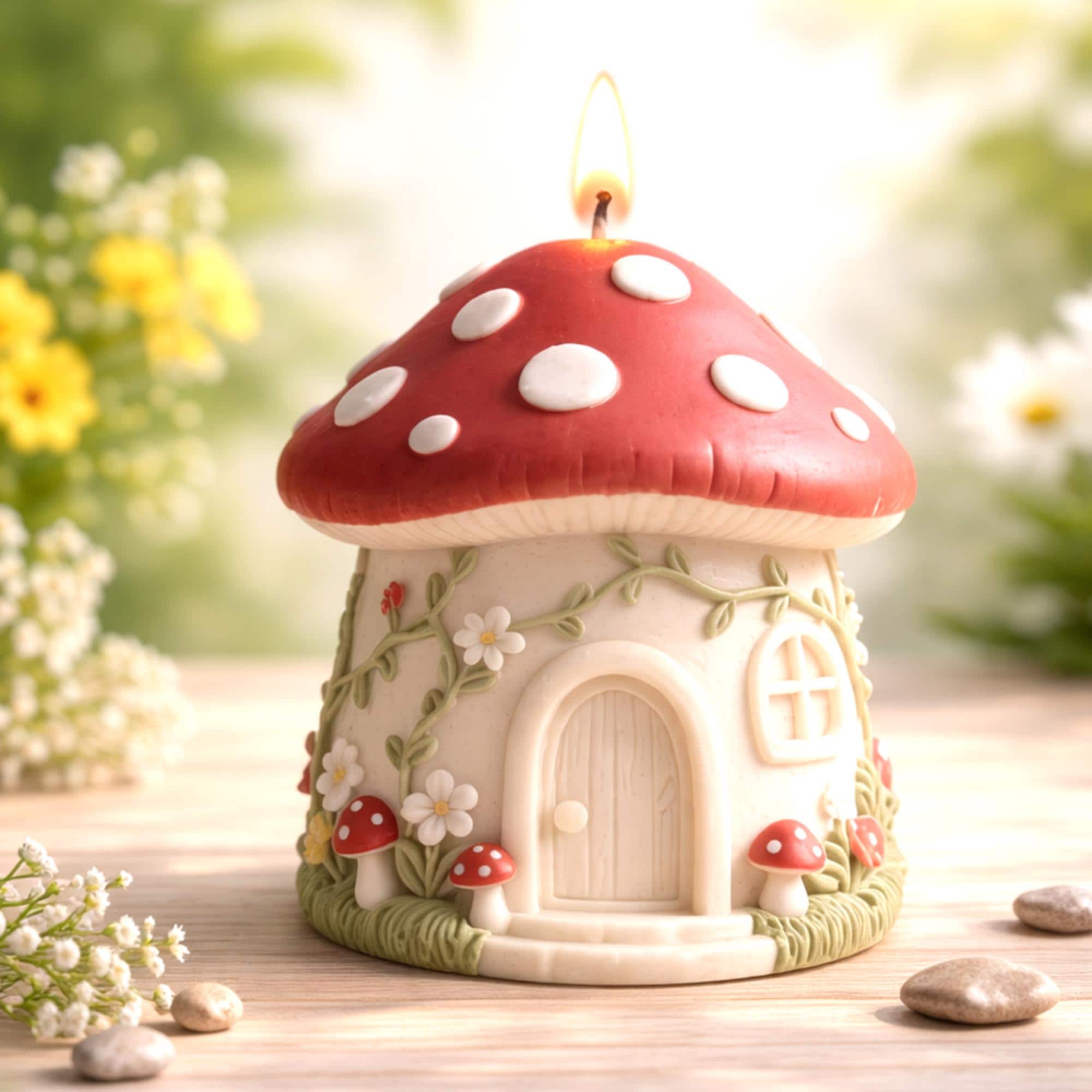 Handmade Mushroom House Candle | Whimsical Fairy Cottage Decor, Whimsical Home Accent