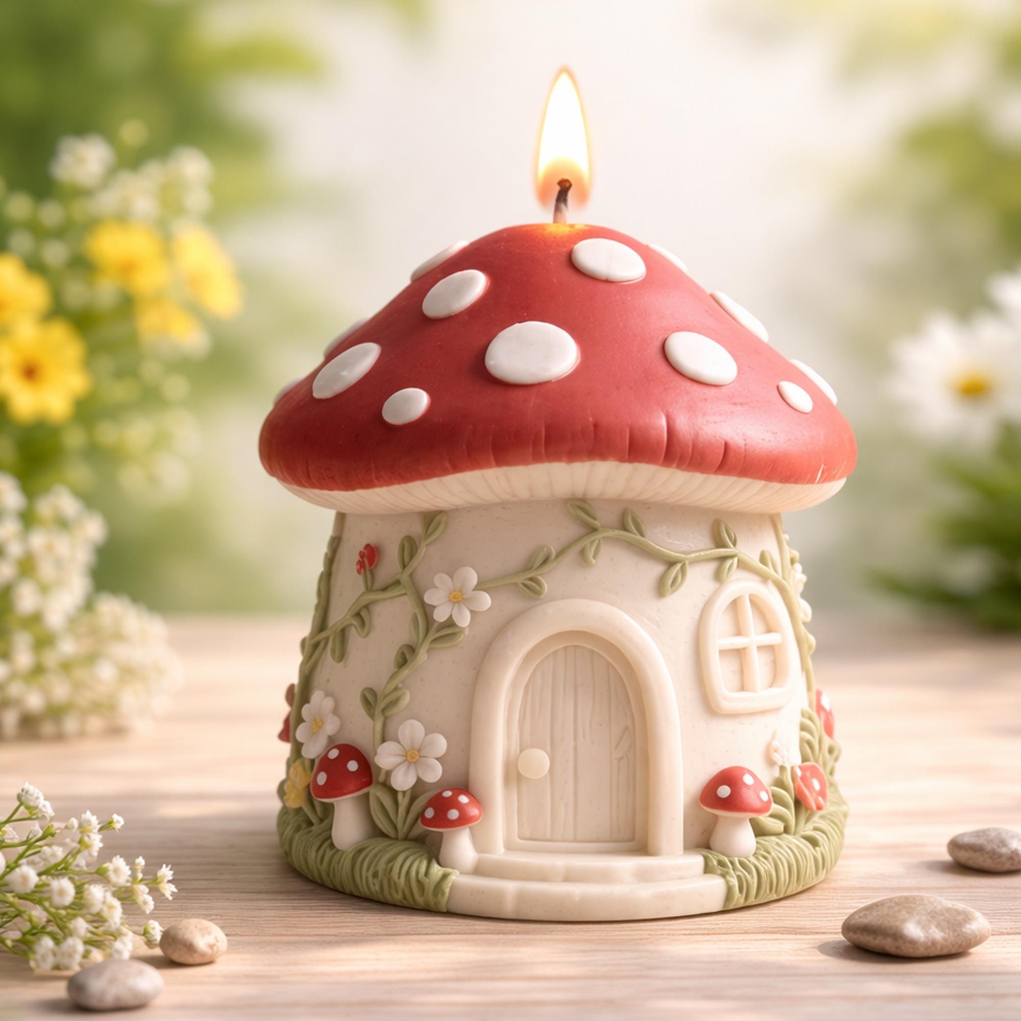 Handmade Mushroom House Candle | Whimsical Fairy Cottage Decor, Whimsical Home Accent