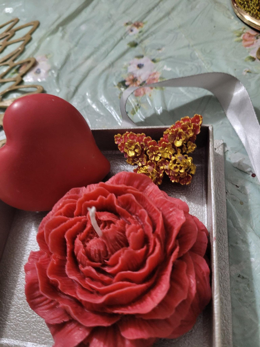 Handmade Peony, Heart, Butterfly Candles Gift Box  Romantic Set for Her