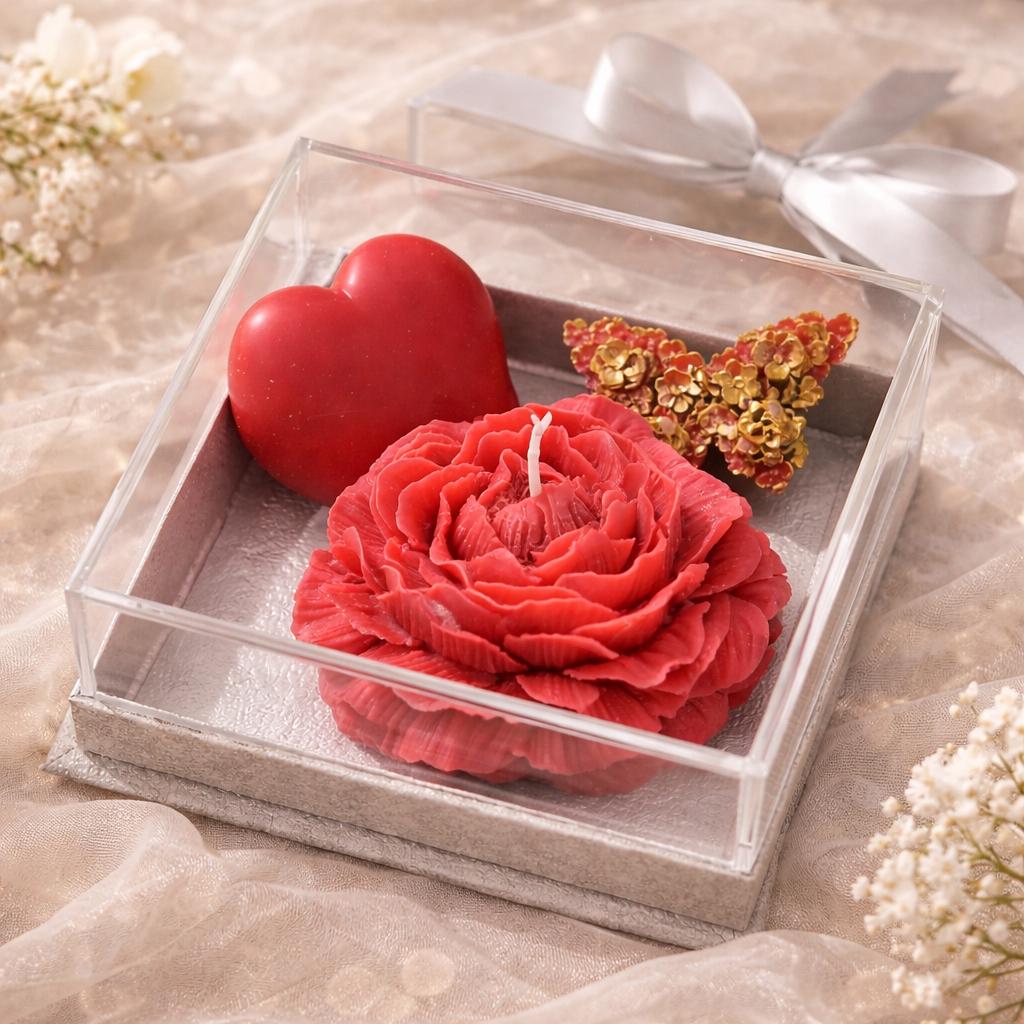 Handmade Peony, Heart, Butterfly Candles Gift Box  Romantic Set for Her
