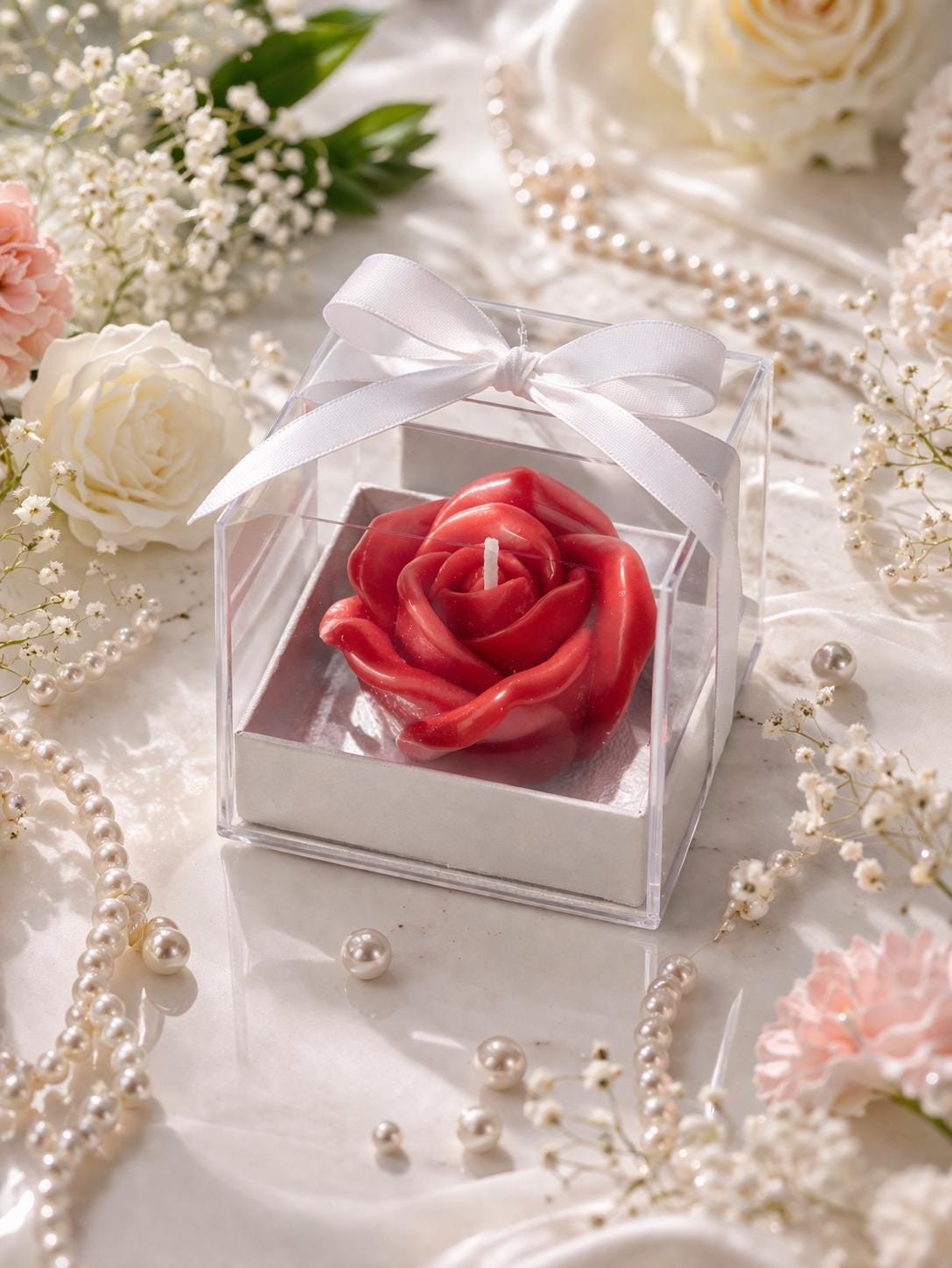 Handcrafted Rose Candle Gift Box, Romantic Anniversary Present, Wedding Favor