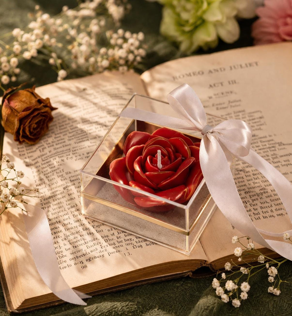 Handcrafted Rose Candle Gift Box, Romantic Anniversary Present, Wedding Favor