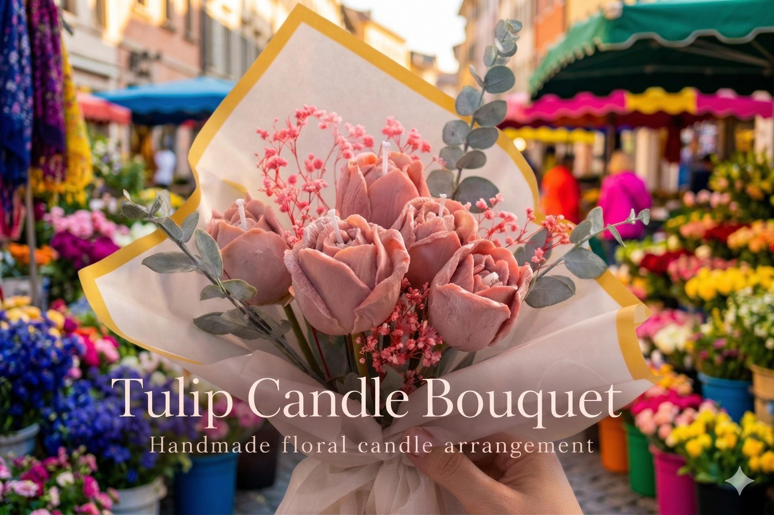 Handmade Tulip Candle Bouquet  Realistic Floral Soy Wax Arrangement (Gift for Her)