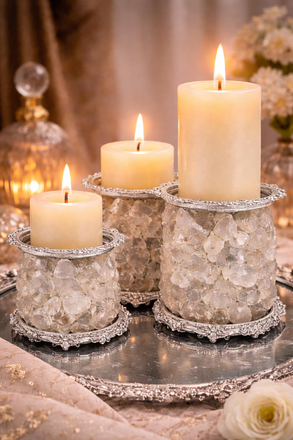 Blue Crystal Candle Holder Luxury Pillar Candle Centerpiece  Modern Glass Home Decor