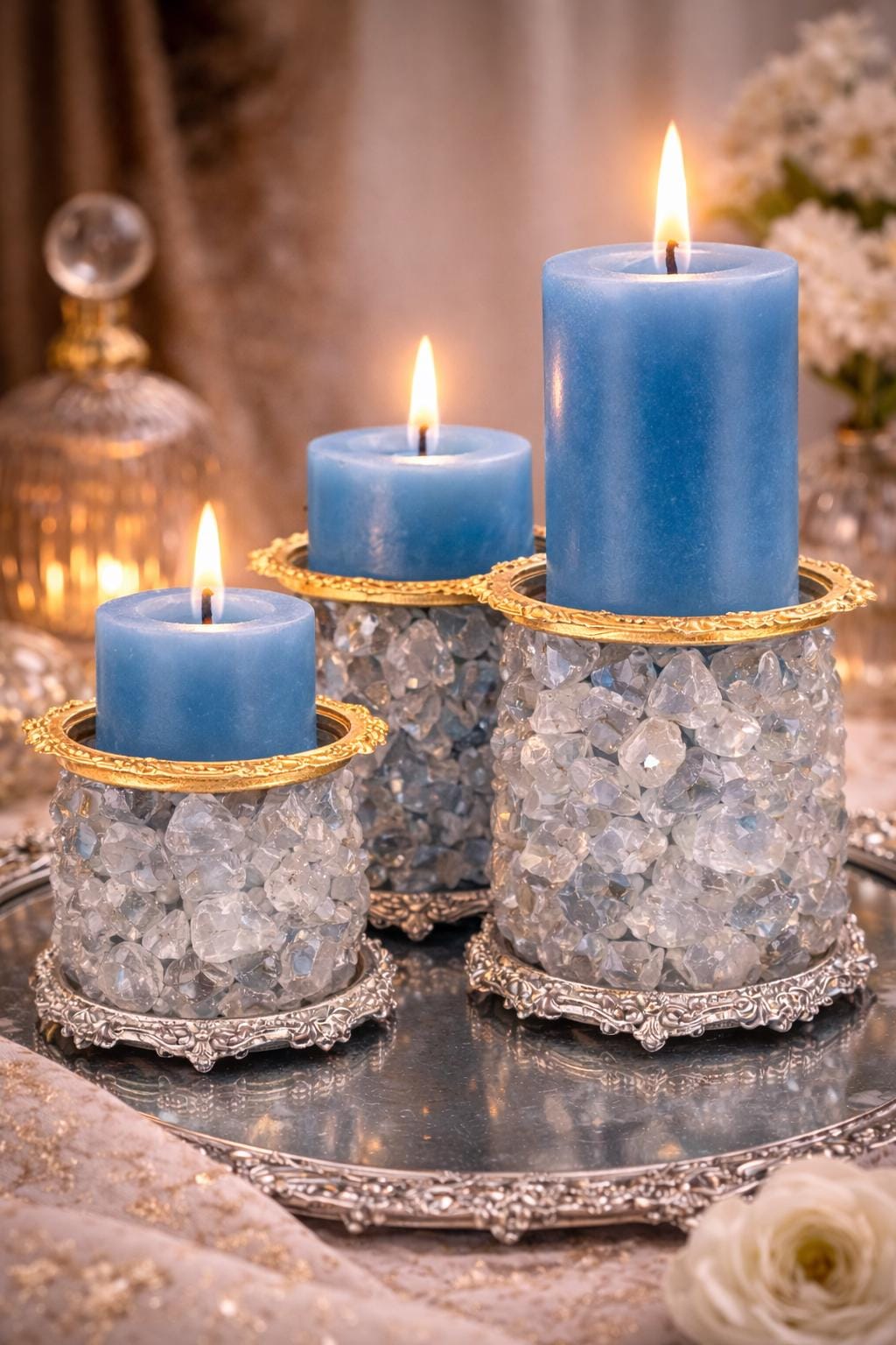 Unique Crystal Candle Holder  Bubble Glass Pedestal  Modern Table Centerpiece