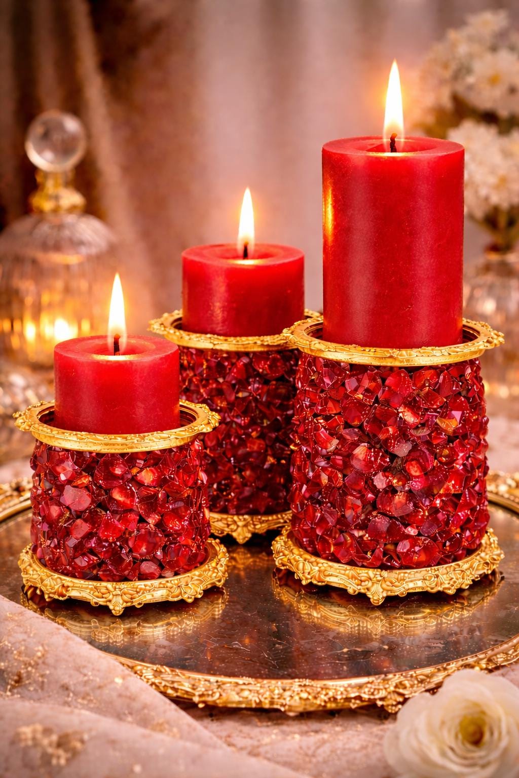 Unique Crystal Candle Holder  Bubble Glass Pedestal  Modern Table Centerpiece