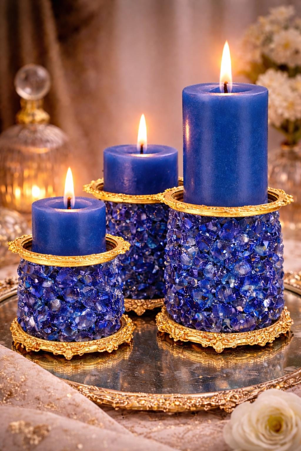 Unique Crystal Candle Holder  Bubble Glass Pedestal  Modern Table Centerpiece