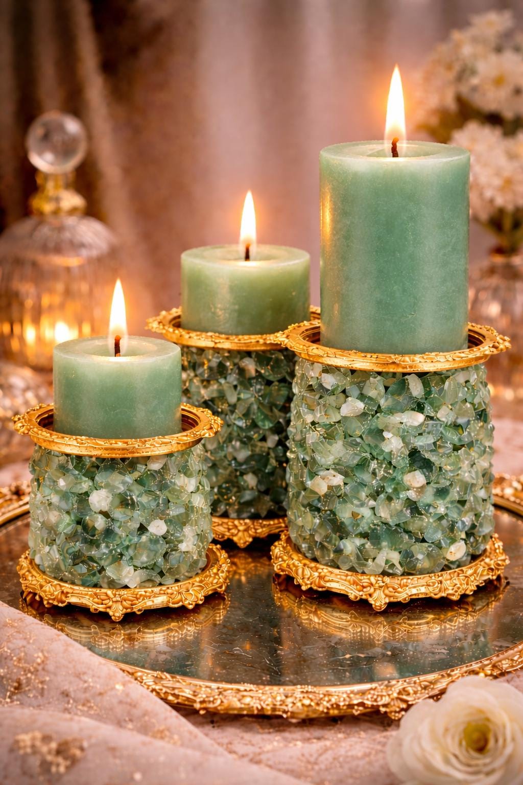 Blue Crystal Candle Holder Luxury Pillar Candle Centerpiece  Modern Glass Home Decor