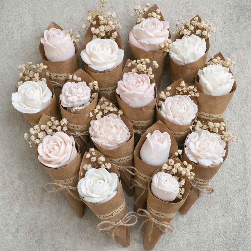 Rustic Flower Candle Favors | Soy Wax Wedding Favors | Bridal Shower Gifts | Engagement Party Decor | Bachelorette Favors | Eco Friendly