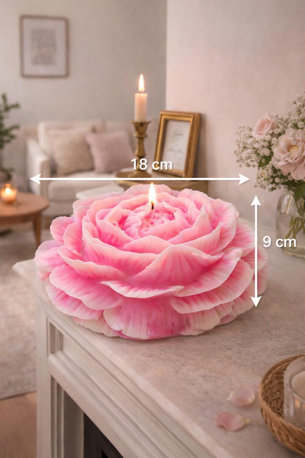 Large Peony Candle xxl Wedding Centerpiece | Luxury Table Decor | Floral Candle | Bridal Shower Decoration
