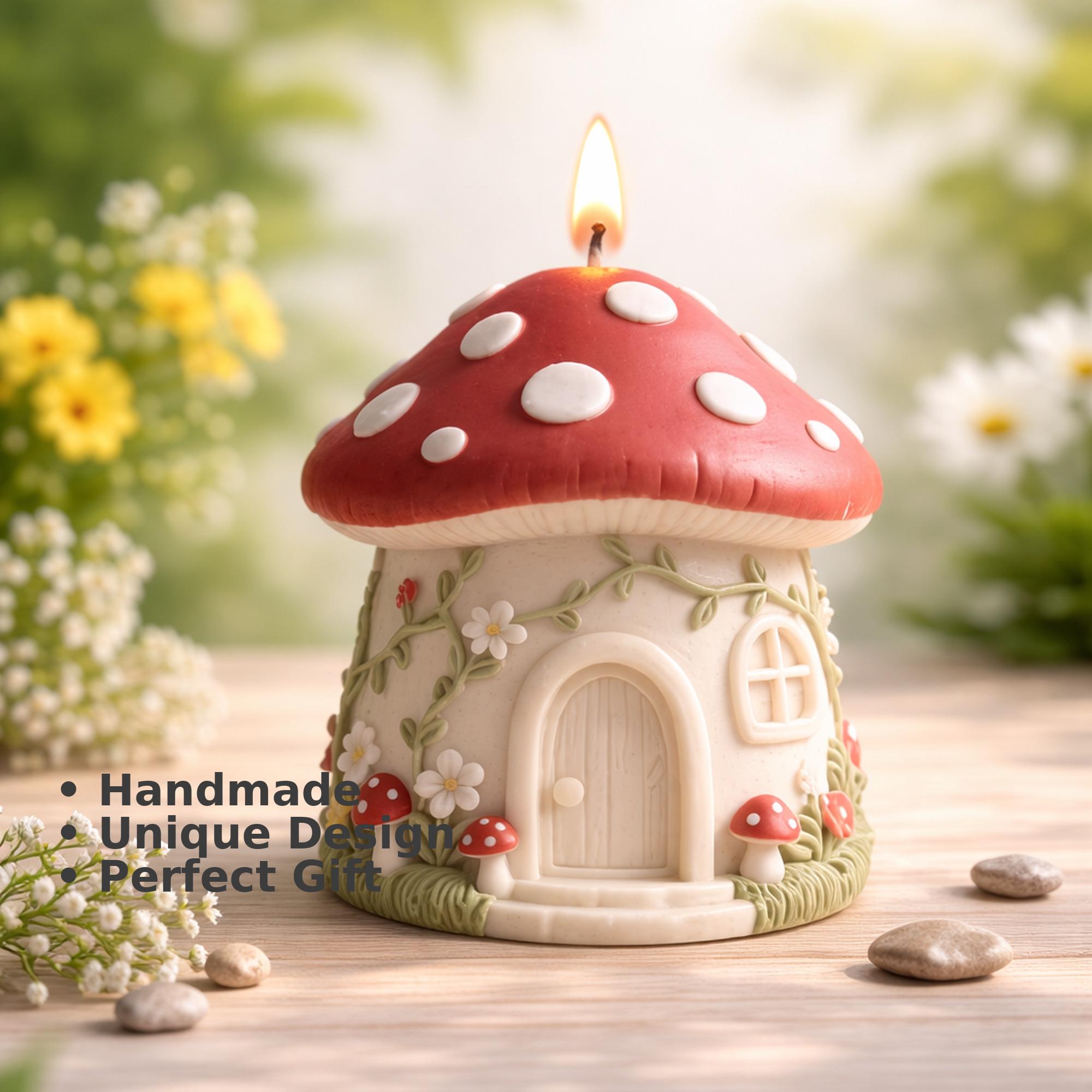 Handmade Mushroom House Candle | Whimsical Fairy Cottage Decor, Whimsical Home Accent