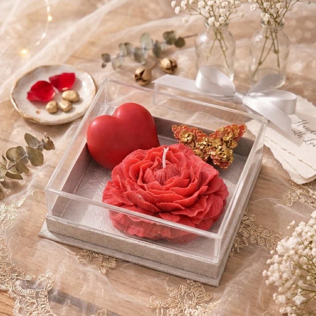 Handmade Peony, Heart, Butterfly Candles Gift Box  Romantic Set for Her