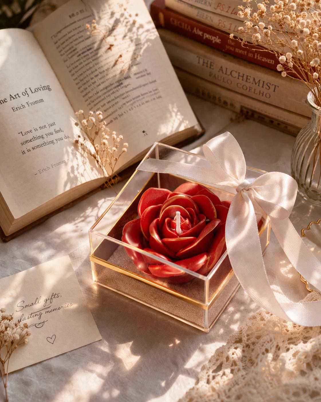 Handcrafted Rose Candle Gift Box, Romantic Anniversary Present, Wedding Favor