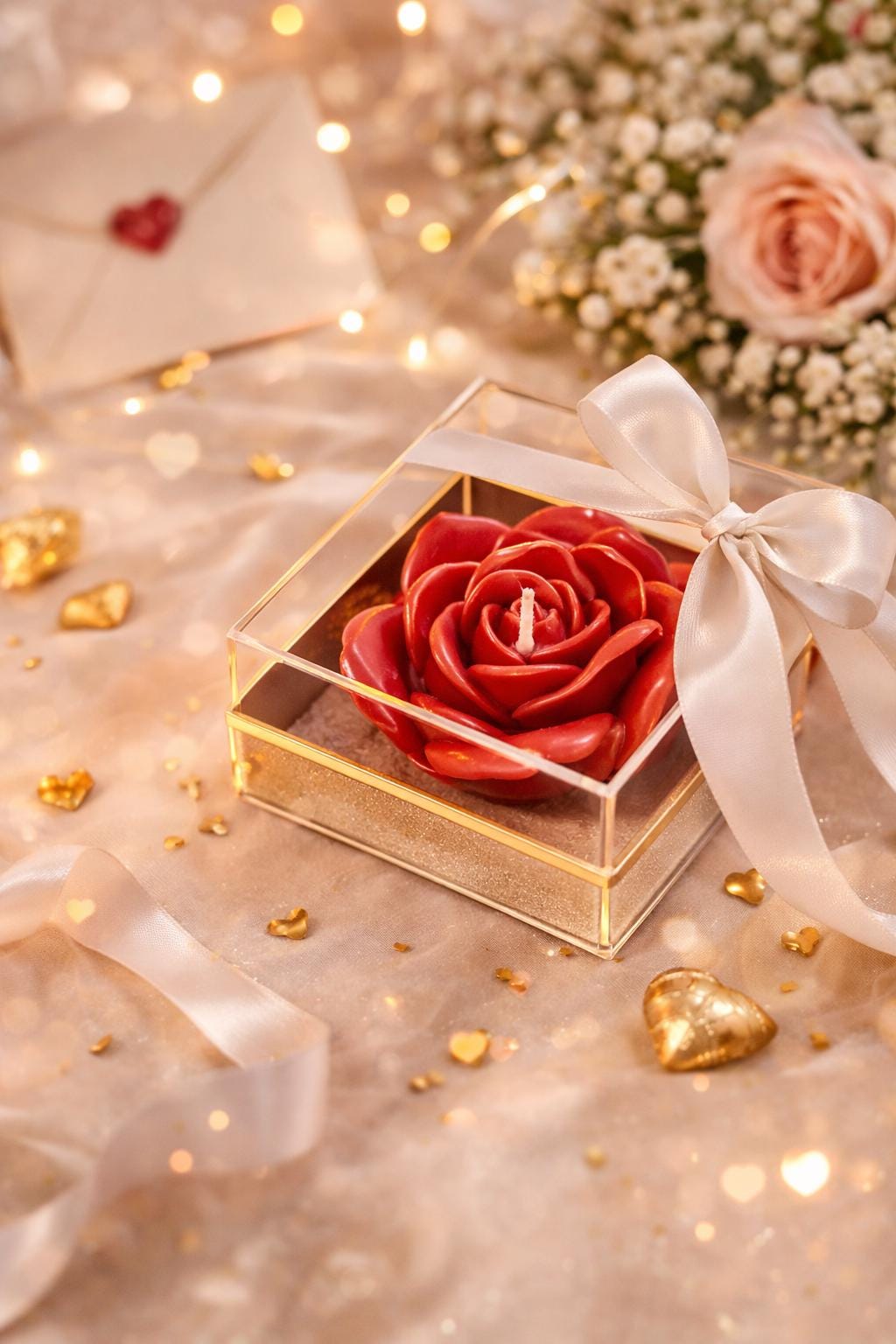 Handcrafted Rose Candle Gift Box, Romantic Anniversary Present, Wedding Favor