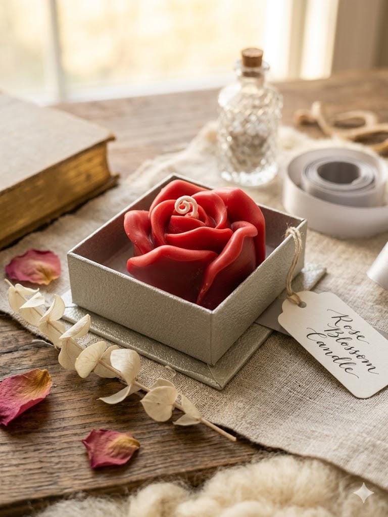 Handcrafted Rose Candle Gift Box, Romantic Anniversary Present, Wedding Favor