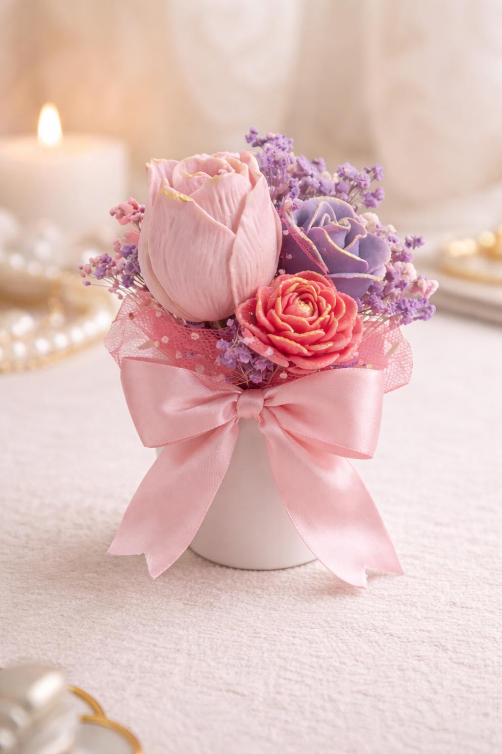 Handmade Rose Bouquet Candle | Romantic Floral Arrangement, Home Decor