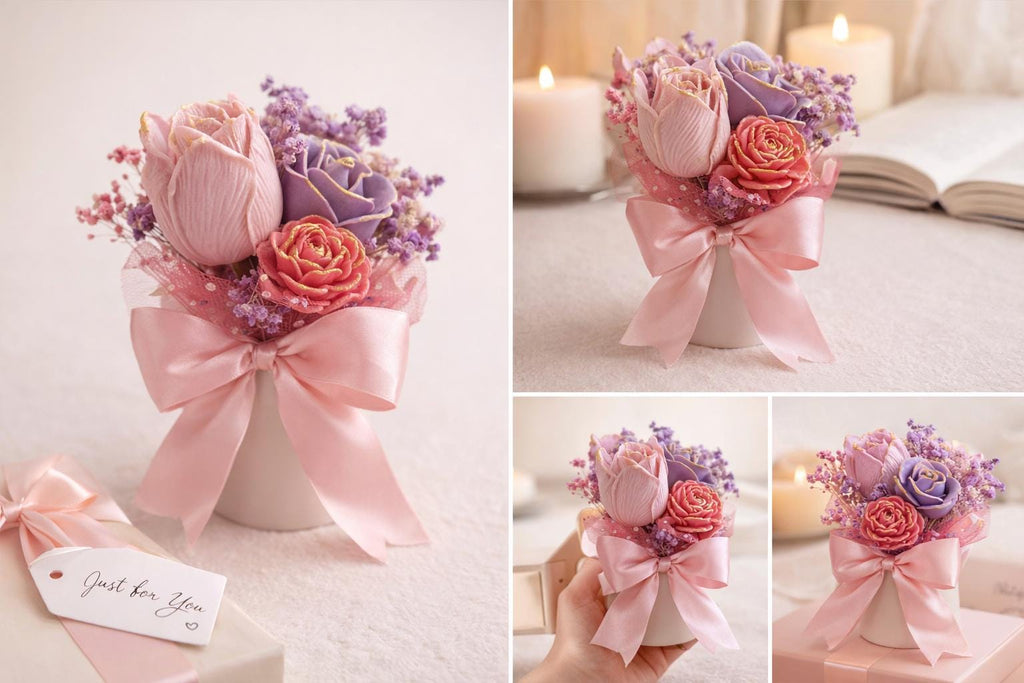 Handmade Rose Bouquet Candle | Romantic Floral Arrangement, Home Decor