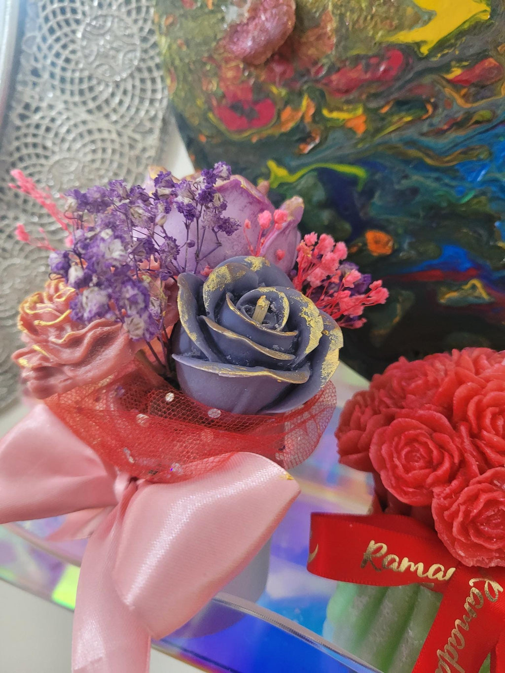 Handmade Rose Bouquet Candle | Romantic Floral Arrangement, Home Decor