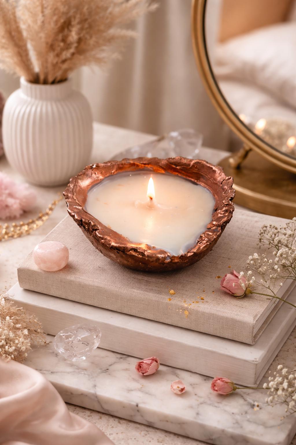 Hand-Poured Coconut Shell Candle | Natural Soy Wax, Metallic Edge, UK Made Spa Home Decor