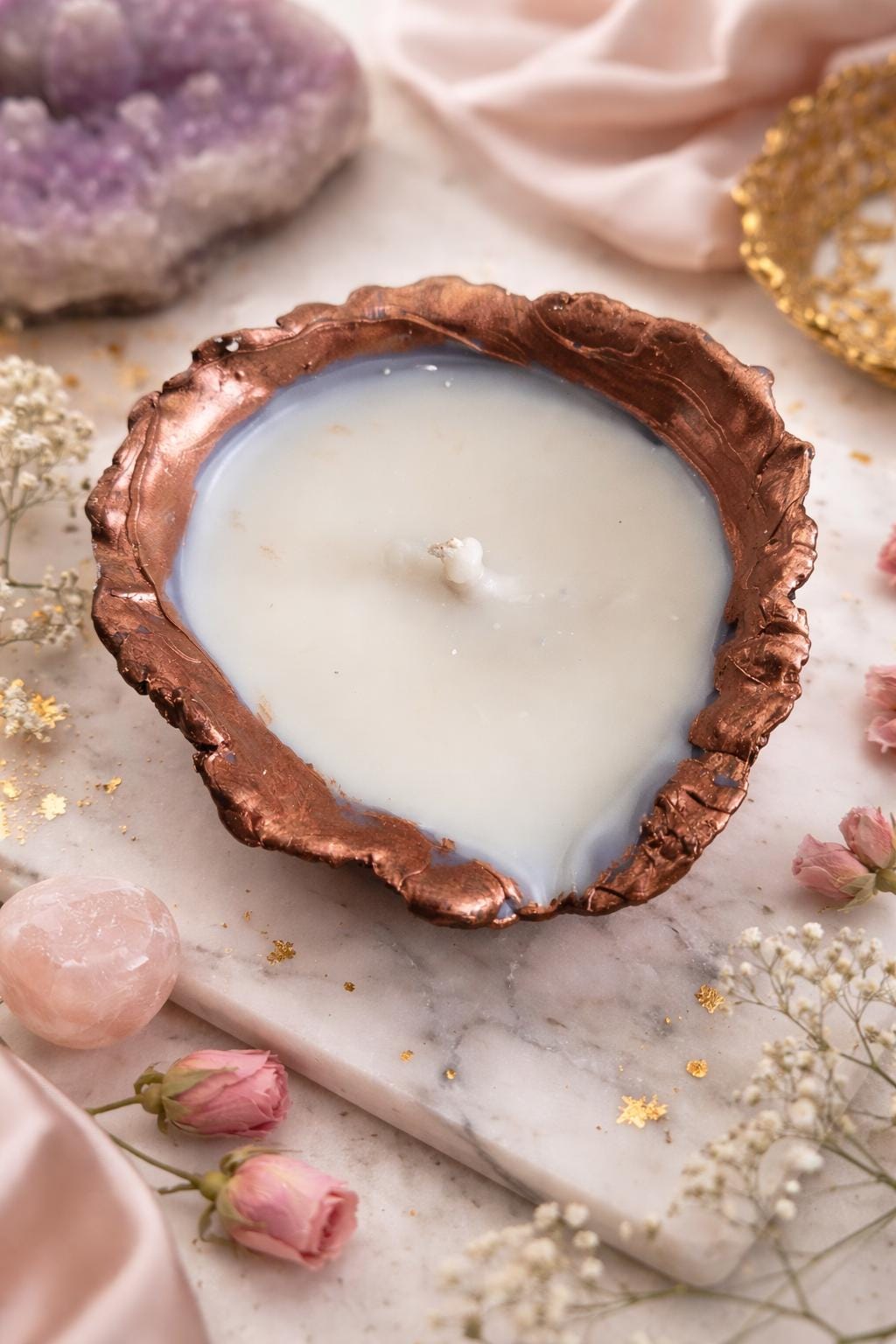Hand-Poured Coconut Shell Candle | Natural Soy Wax, Metallic Edge, UK Made Spa Home Decor