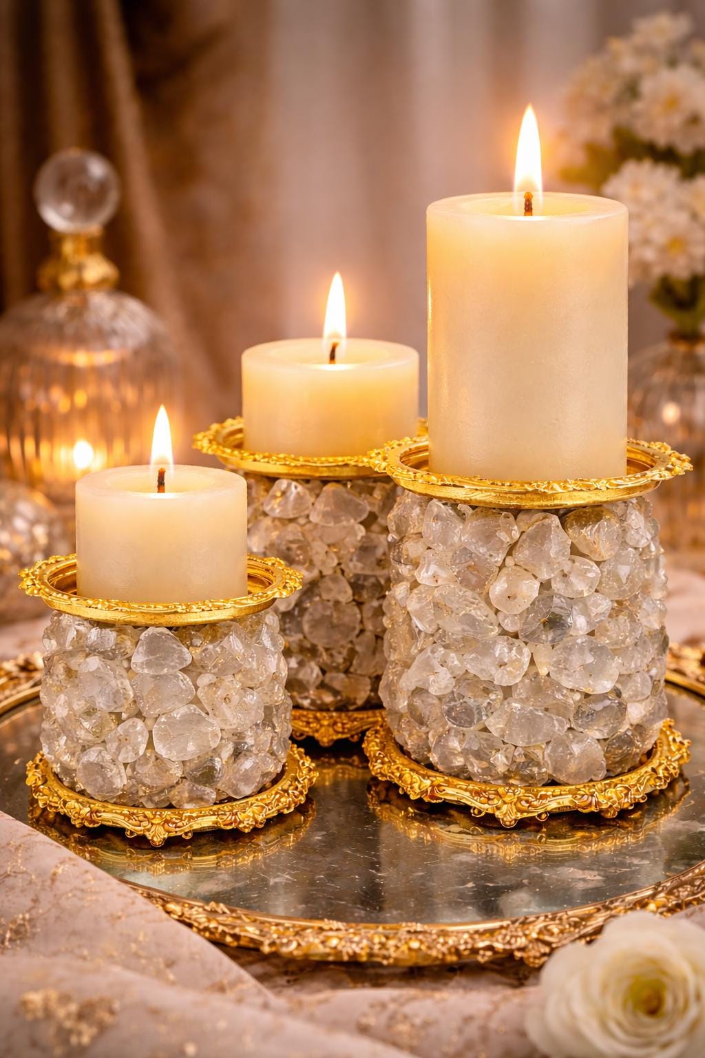 Unique Crystal Candle Holder  Bubble Glass Pedestal  Modern Table Centerpiece