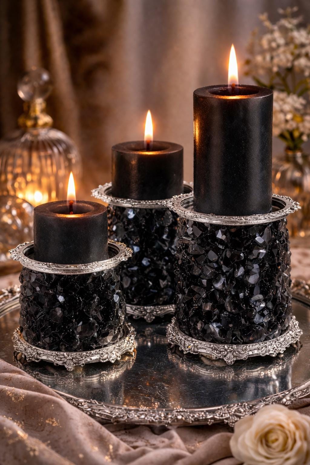 Blue Crystal Candle Holder Luxury Pillar Candle Centerpiece  Modern Glass Home Decor