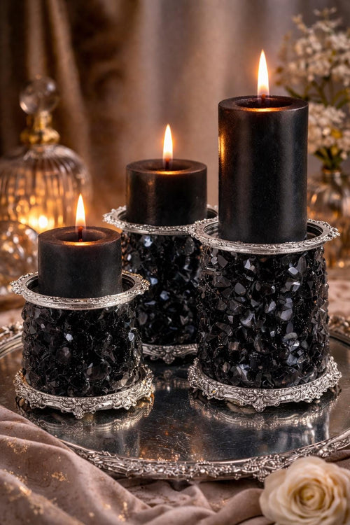 Blue Crystal Candle Holder Luxury Pillar Candle Centerpiece  Modern Glass Home Decor
