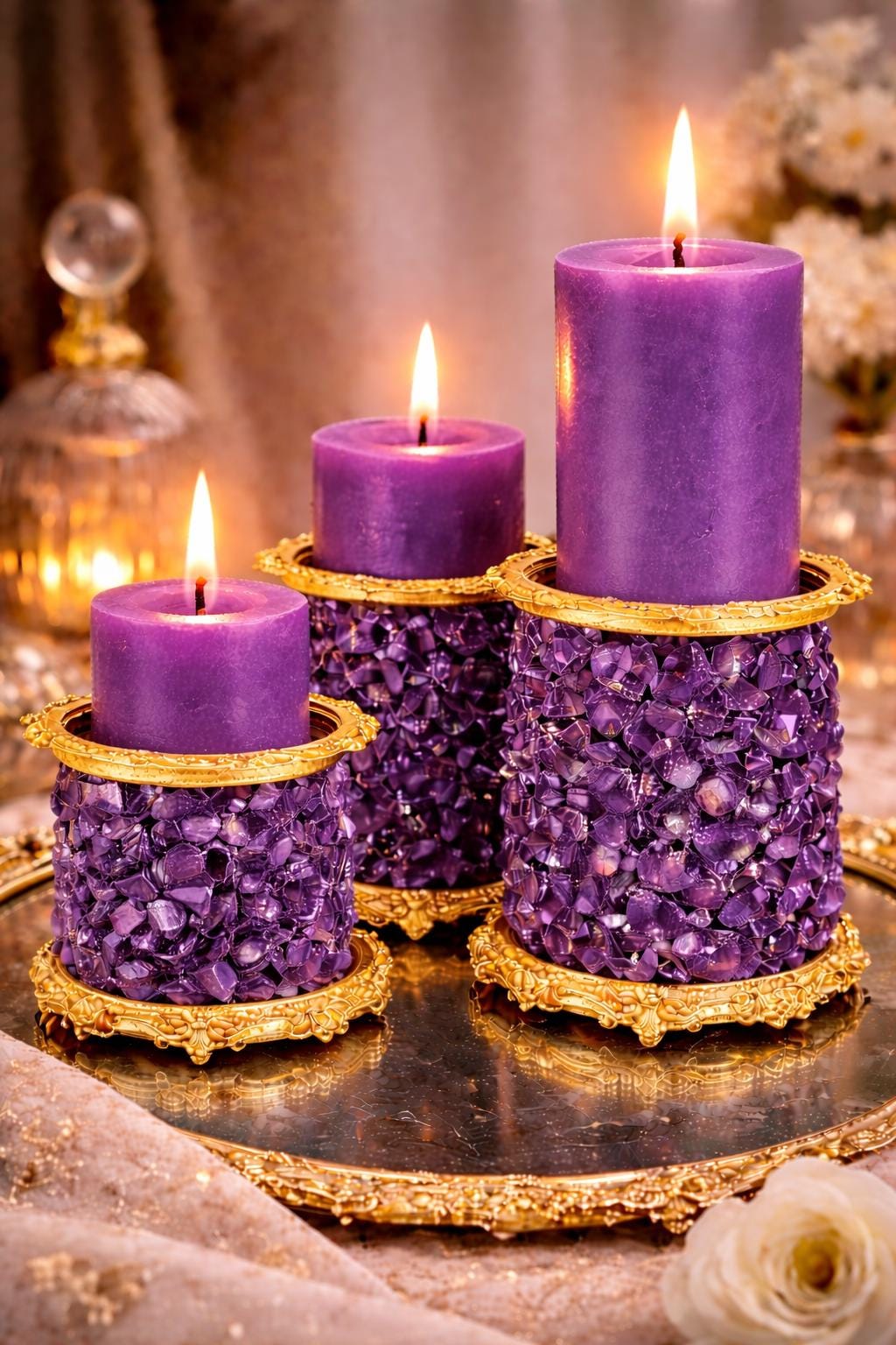 Unique Crystal Candle Holder  Bubble Glass Pedestal  Modern Table Centerpiece