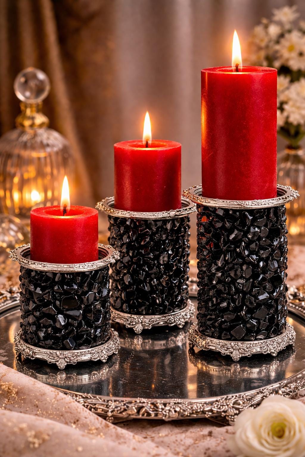 Unique Crystal Candle Holder  Bubble Glass Pedestal  Modern Table Centerpiece