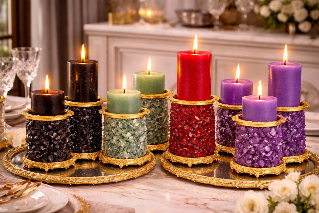 Blue Crystal Candle Holder Luxury Pillar Candle Centerpiece  Modern Glass Home Decor