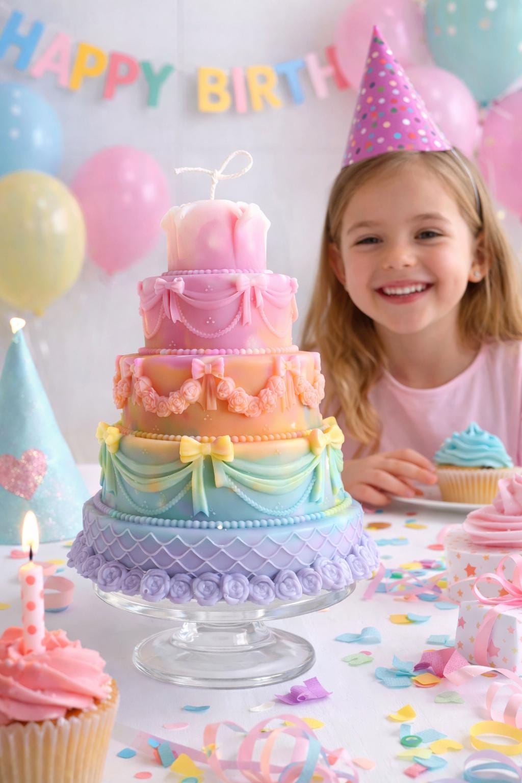 Pastel Rainbow Cake Candle | Luxury Soy Wax Birthday Candle | Cute Aesthetic Party Decor | Gift for Kids & Girls | Like Cake Candle